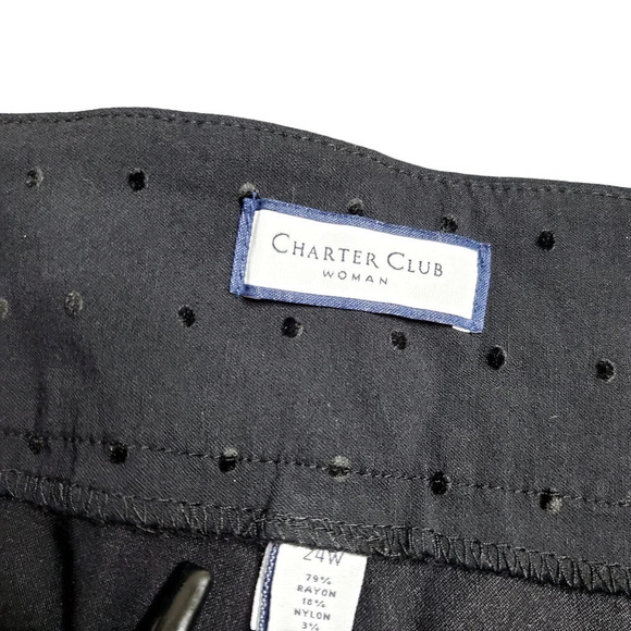 Charter Club Woman's Black Embroidered Polka Dot Pants - Picture 3 of 6
